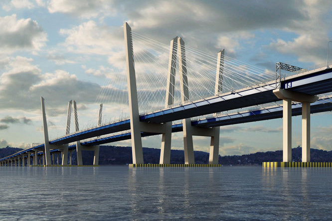 The new Tappan Zee Bridge (Tappan Zee Constructors and HDR Engineering, via The New York Times) Y-TAPPAN2-sub-superJumbo