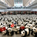 1,600 Papier-mache Pandas Storm Hong Kong Airport