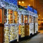 Sparkling Night Trams, Budapest, Hungary.