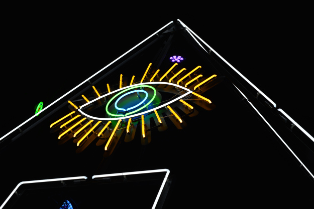 photo of a stargate neon pyramid