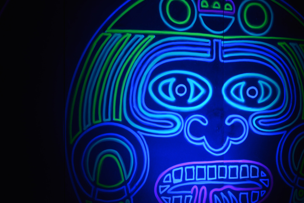 photo of neon art aztec inca monkey