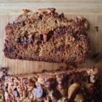 Chocolate chip banana bread with walnuts and almond butter